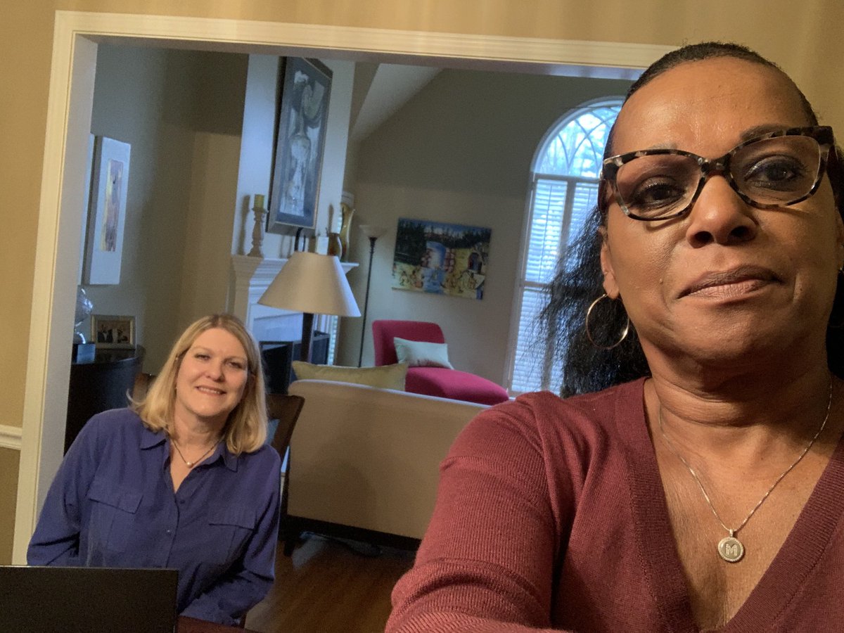 Social distancing at its best!  My weekly meeting with Connie White at my dining room table!!#coronasafe#woodwardgrateful@WApresident@WAlearns