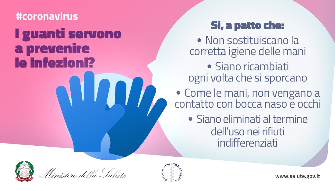 MinisteroSalute's tweet photo. 🧤 I guanti servono a prevenire le infezioni ❓

✅Sì, a patto che vengano utilizzati correttamente e poi eliminati subito dopo l'utilizzo.

Leggi le indicazioni dell'@istsupsan ⤵
https://t.co/wZ3BFjtA1W

#covid19italia #coronavirusitalia #COVID2019 https://t.co/EBvGKARQmC