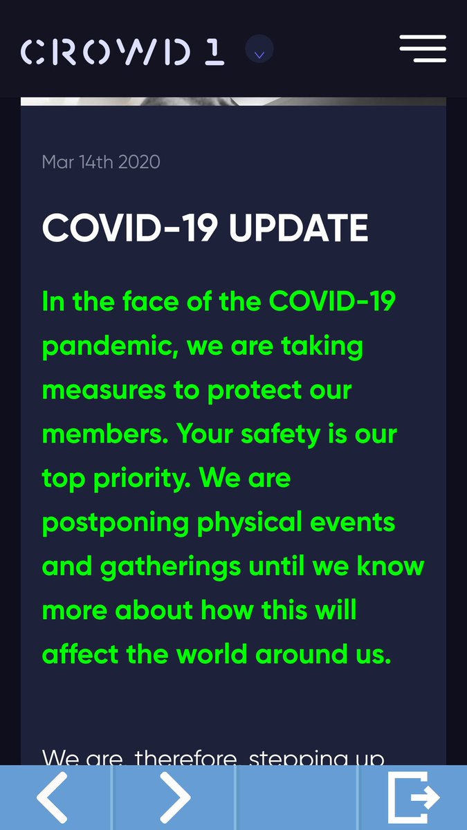 Crowd1 events postponed due to Coronavirus