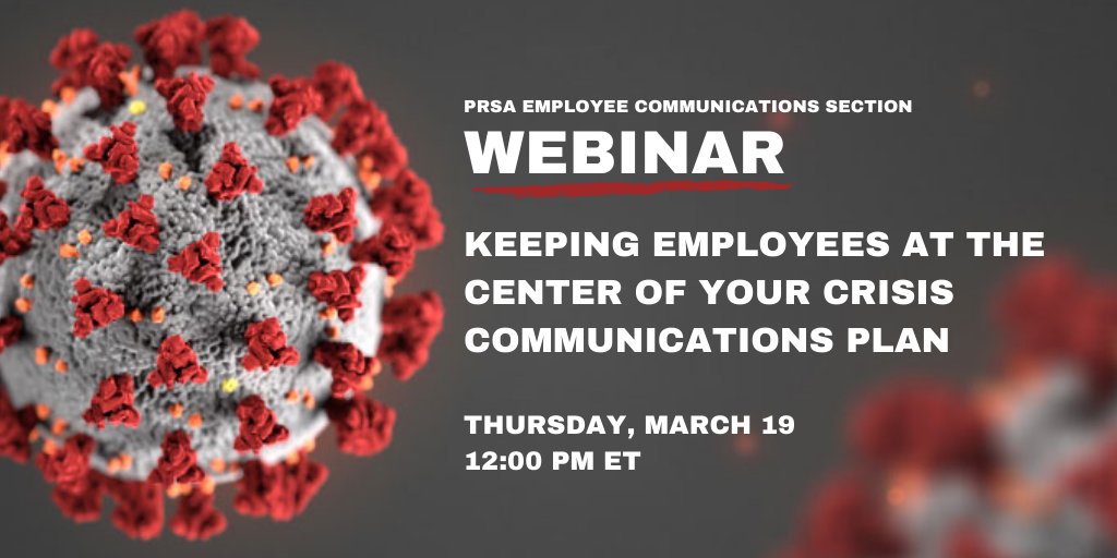 PRSAEmpComms's tweet photo. Join us for a FREE conversation about how to keep employees at the center of your crisis communications. 

Get your questions answered from pros like @boltonotlob, @LiseHarwin, @BeckyGraebe &amp; @AmyLouJenkins79 

Sign up today: https://t.co/3iwDCct6ni https://t.co/C2QxFro9fJ