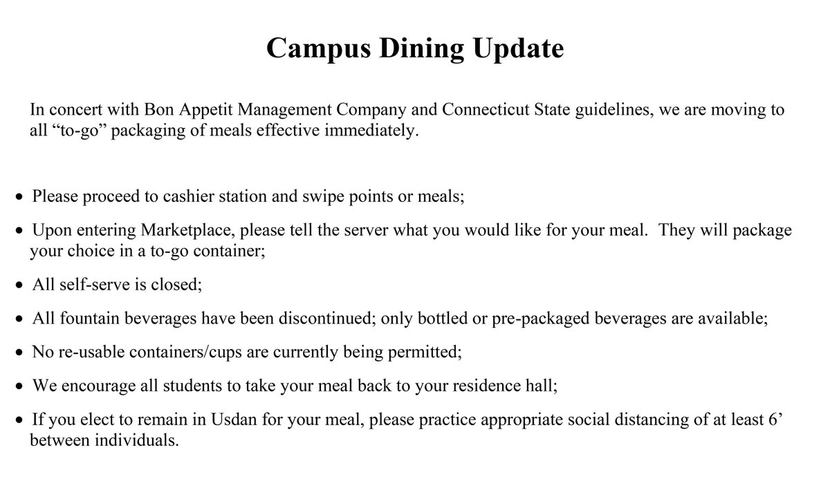 Here is the latest update to service at the Usdan Marketplace.