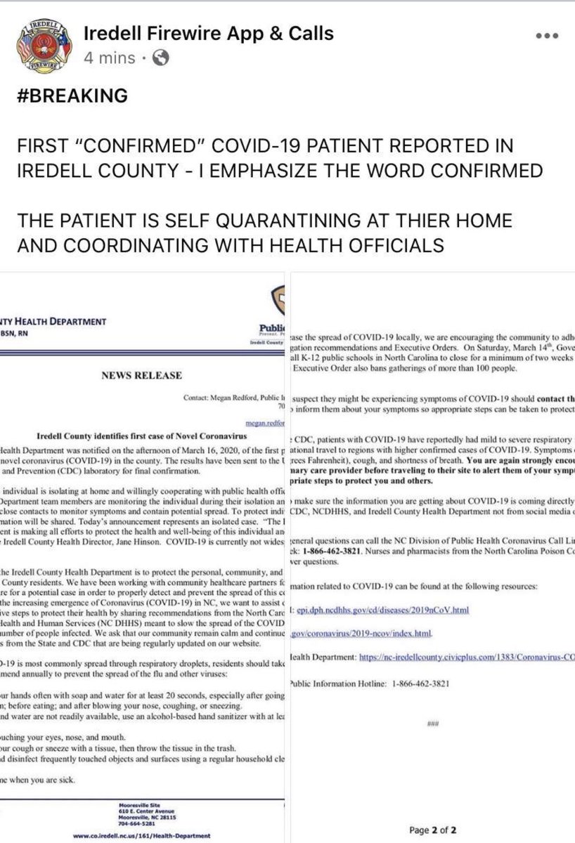 ryan_kost88's tweet photo. Well all my friends and a lot of other people already know lol I am that #1 in Iredell county. I’ve been officially quarantined since thurday March 12th. And just to let everyone know as far as how I feel, I feel just about 100% just gotta finish out this 2 week QT. https://t.co/MfWURAngvj