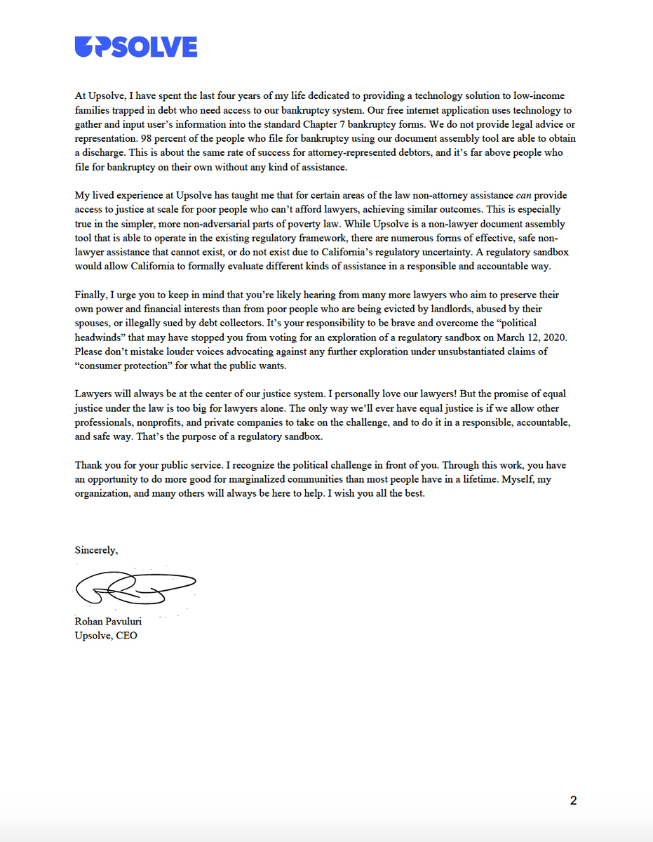 RPavuluri's tweet photo. Today, I sent the following letter to the @StateBarCA
Board of Trustees. The existing regulatory framework of the legal industry guarantees unequal protection under the law for poor and working-class families by limiting the supply of meaningful help available. It must change. https://t.co/FWc9MZ0J4V