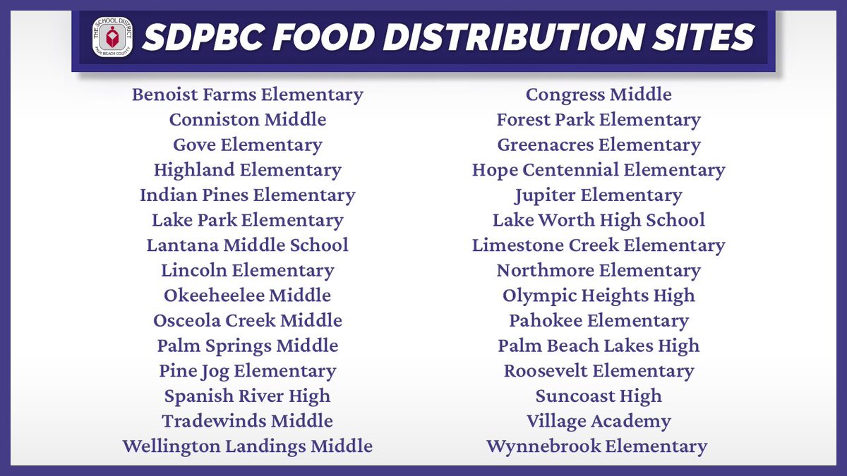 The School District of Palm Beach County (@pbcsd) on Twitter photo Food and smiles to-go! Bagged breakfasts, lunches, and family food boxes from <a href="/FeedingSouthFL/">Feeding South Florida®</a> for ALL children (up to 18, ESE up to 22) at 30 schools from 11 a.m. to 1 p.m. buff.ly/39TjIpR Food and smiles to-go! Bagged breakfasts, lunches, and family food boxes from <a href="/FeedingSouthFL/">Feeding South Florida®</a> for ALL children (up to 18, ESE up to 22) at 30 schools from 11 a.m. to 1 p.m. buff.ly/39TjIpR