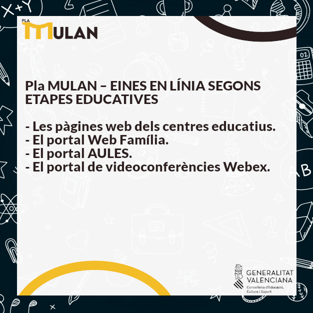 GVAeducacio's tweet photo. 📌 El pla MULAN està compost per quatre eines en línia: https://t.co/leNtGbNQ4E