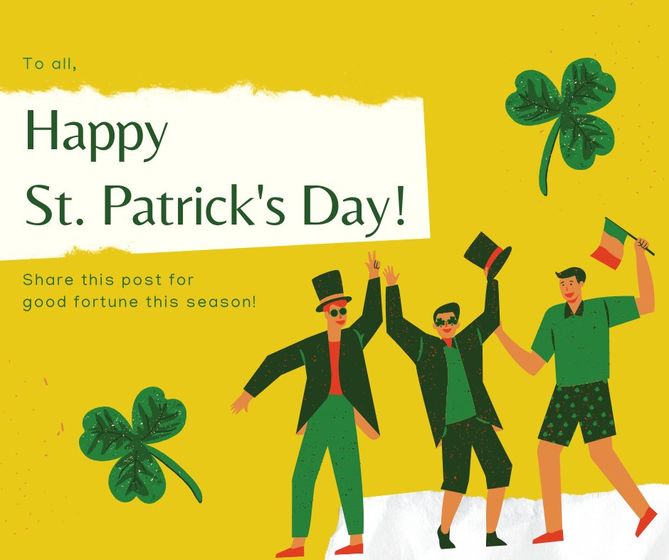 InsuranceText's tweet image. May every wish of yours be fulfilled today. May blessings rain down on you and good luck and prosperity always be your companions. #HappyStPatricksDay!

#shamrock #green #stpattys #stpatricksday #ireland #irish #clover #LuckoftheIrish
