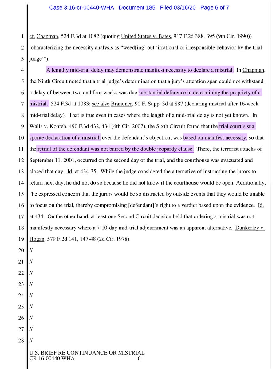 IMO - the Govt attempts to give the court a wide berth. Preserving the “best interest” of justice, defendant’s rights & foreclose DJ, thus allowing the Govt -retry Nikulin. Provided the court “manifest necessity” standard. There are pros/cons to both a continuance and/or mistrial