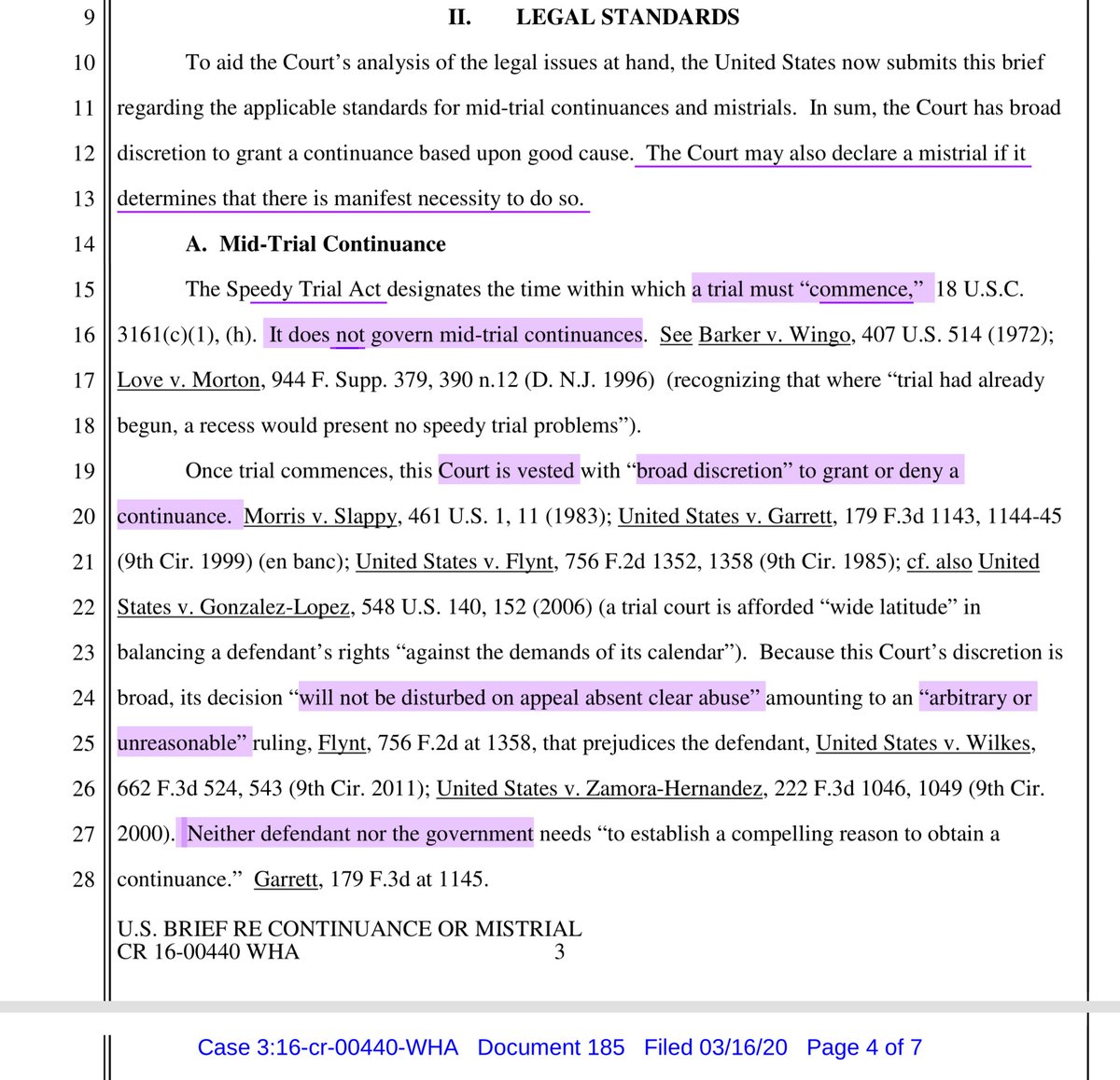 IMO - the Govt attempts to give the court a wide berth. Preserving the “best interest” of justice, defendant’s rights & foreclose DJ, thus allowing the Govt -retry Nikulin. Provided the court “manifest necessity” standard. There are pros/cons to both a continuance and/or mistrial