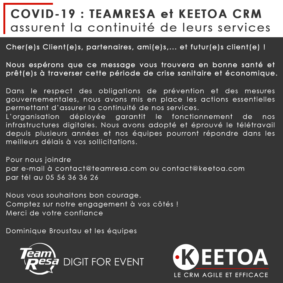 TeamResa's tweet image. A nos client(e)s, partenaires, ami(e)s... futur(e)s client(e)s !!! ✊