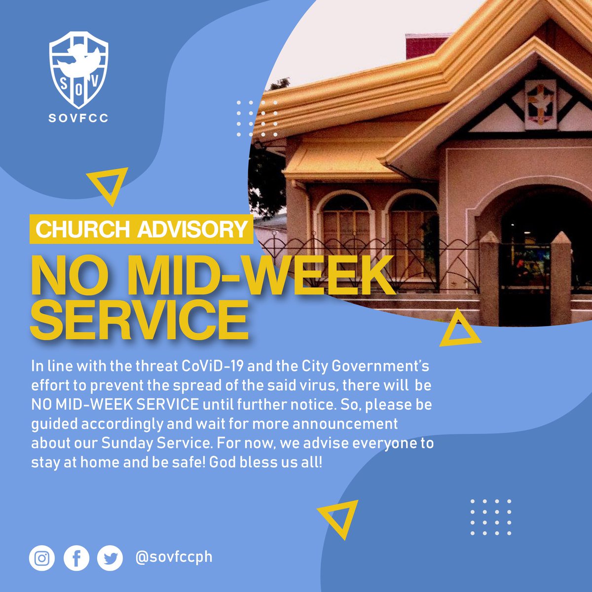 sovfccph's tweet photo. PLEASE BE GUIDED ACCORDINGLY. This is to follow the preventive measures from the City Government because of the threat CoViD-19. Please decimate. God bless us all! ✨ https://t.co/TgWleyz6XI