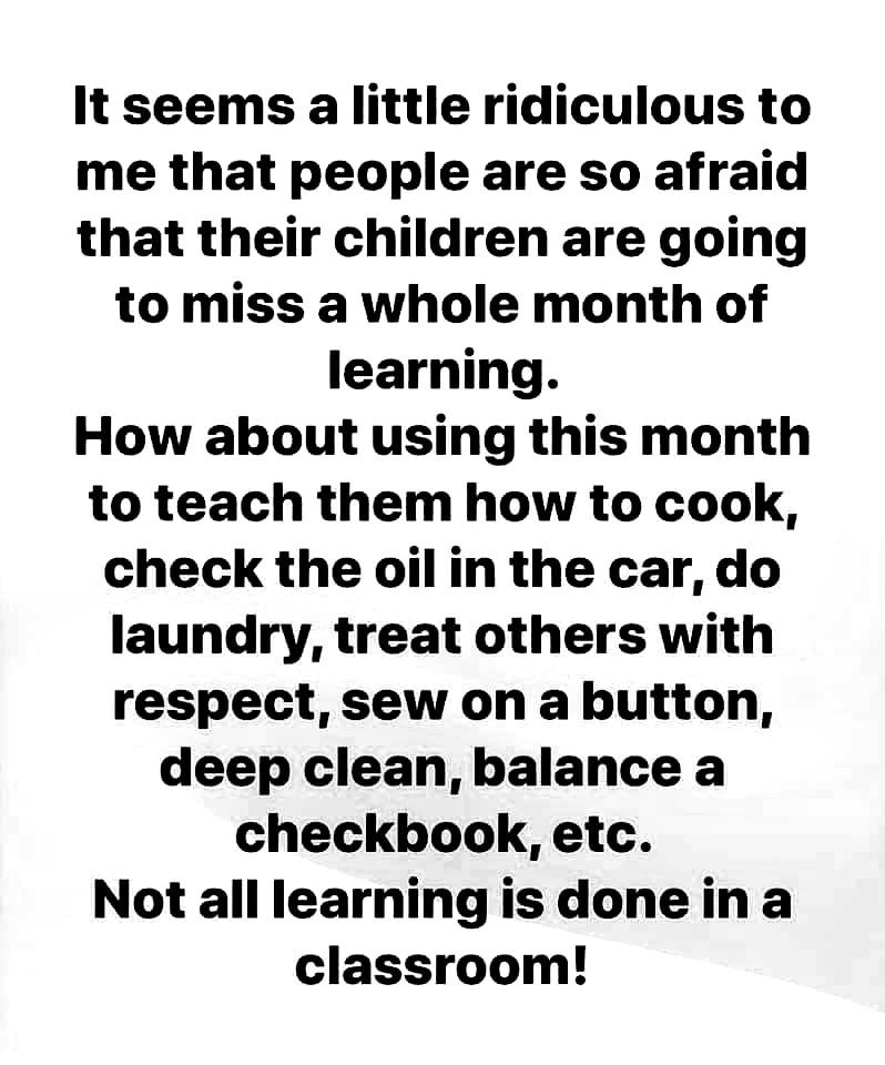 MsDebbieDebDeb's tweet photo. Put this time to good use! These basic skills are important and greatly needed. #NotAllLearningHappensInTheClassroom https://t.co/QL0lP0cQIb