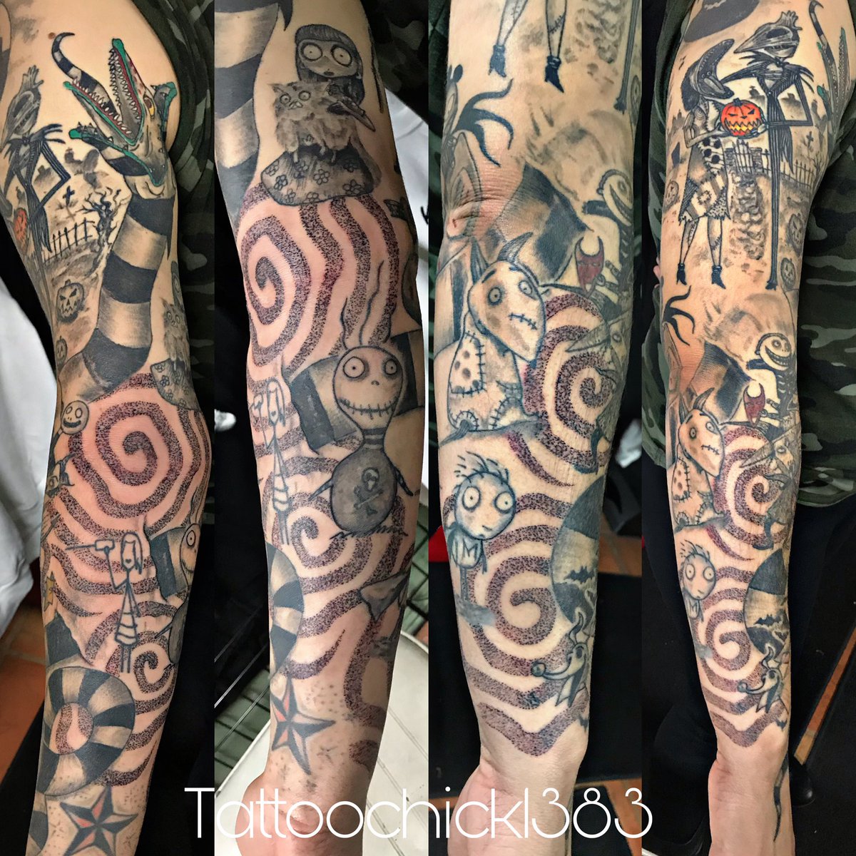 Fantasy Tim Burton Sleeve Tattoo by Piranha Tattoo Supplies