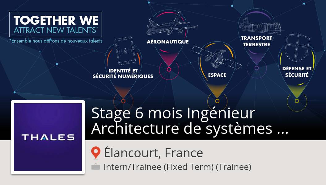 Thales France recrute un(e) Stage 6 mois Ingénieur Architecture de systèmes H/F #Élancourt, postulez dès maintenant ! #stage workfor.us/thalesfrance/1…
