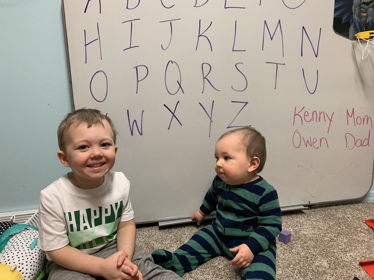 bwillie123's tweet photo. School time for the Williams boys too! Working on naming all our letters 🥰 ...one may be more interested than the other! #gretchko2020 #readwithWBSD https://t.co/YzVTatg3hH