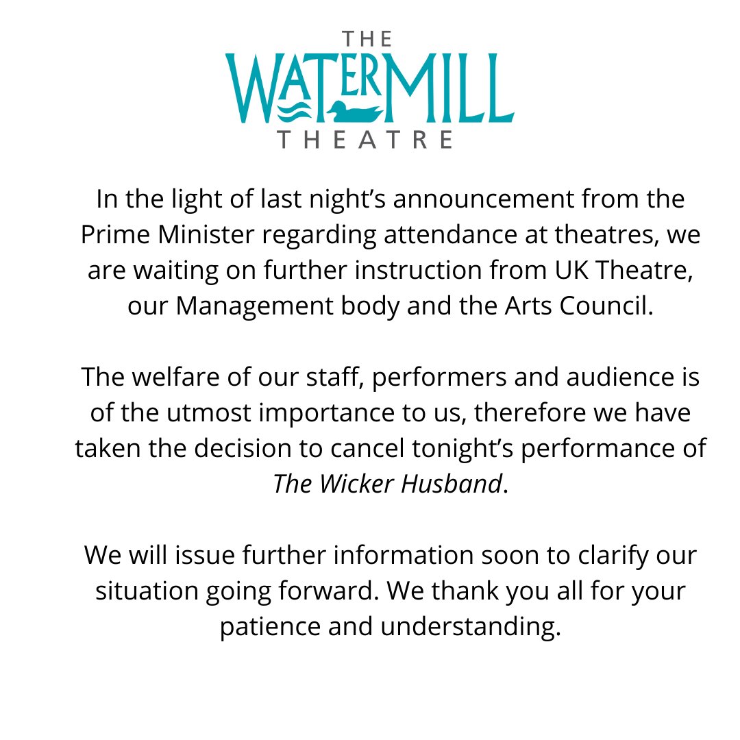 WatermillTh's tweet image. A statement in relation to COVID-19. Thank you for your patience, understanding and continued support at this time.

#WatermillTheatre