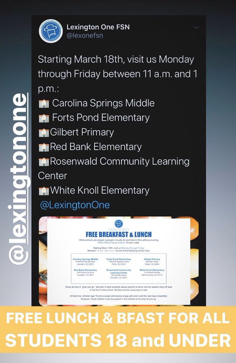AlyshaWalker12's tweet photo. Lexington one free breakfast and lunch locations! https://t.co/g5OM4ec1jd