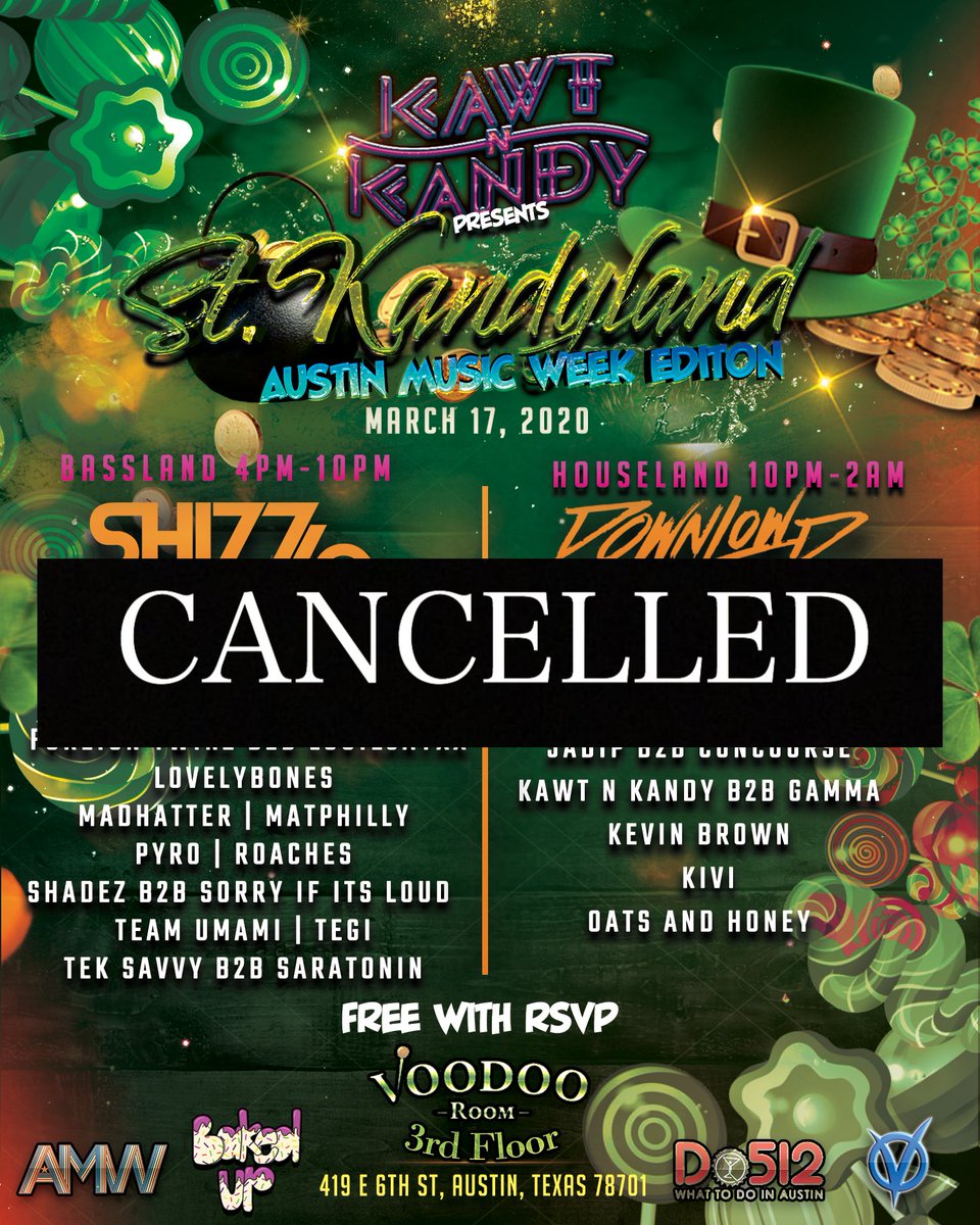 Tonight’s event is also cancelled due to this stinky Coronavirus. Stay safe and healthy fam 💚