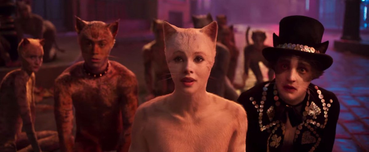  #Cats (2019) uhmm does this movie have a plot or anything? The songs aren't remarkable and aren't catchy, the musical numbers are good tho. The visual effects are meh and not complete. It's really boring tbh and have some strange scenes and it is true descend into madness.