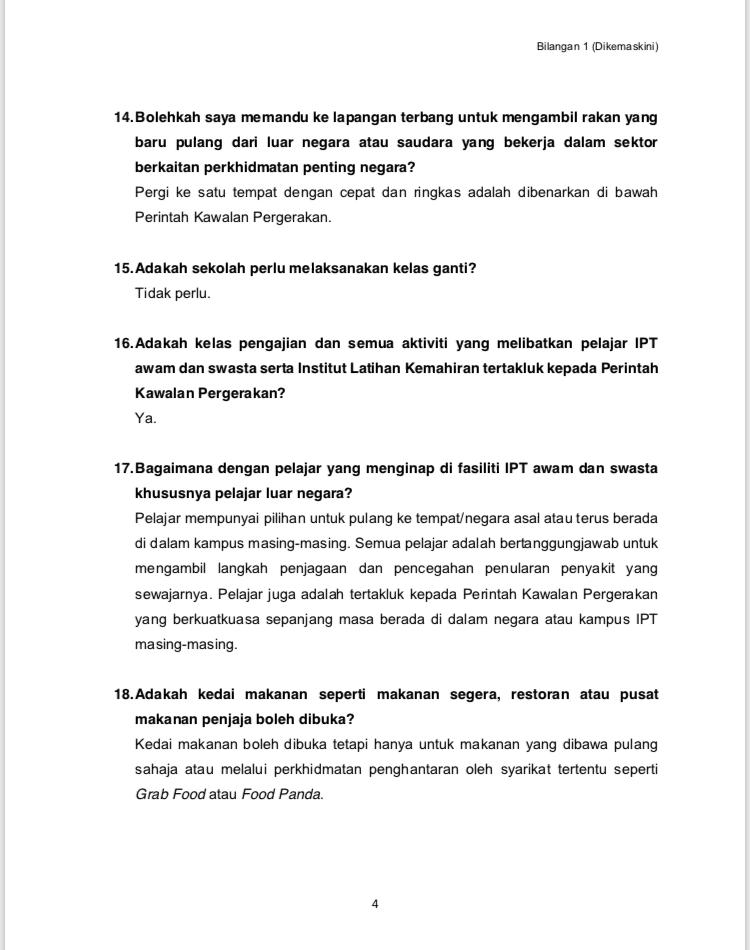 MKNJPM's tweet photo. Makluman.
FAQ Perintah Kawalan Pergerakan Bil. 1 (Dikemaskini) sehingga 7.30 Malam. https://t.co/eg1wXMgzGc