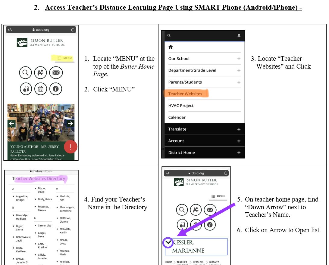 #CBSD parents! Here's a step by step guide to access your child's Teacher Website - Distance Learning Assignments on Laptops and Phones!
Visit cbsd.org/Page/2952, Click your schools website link, then follow the instructional images attached to this tweet! #askcbtech #CBDLP