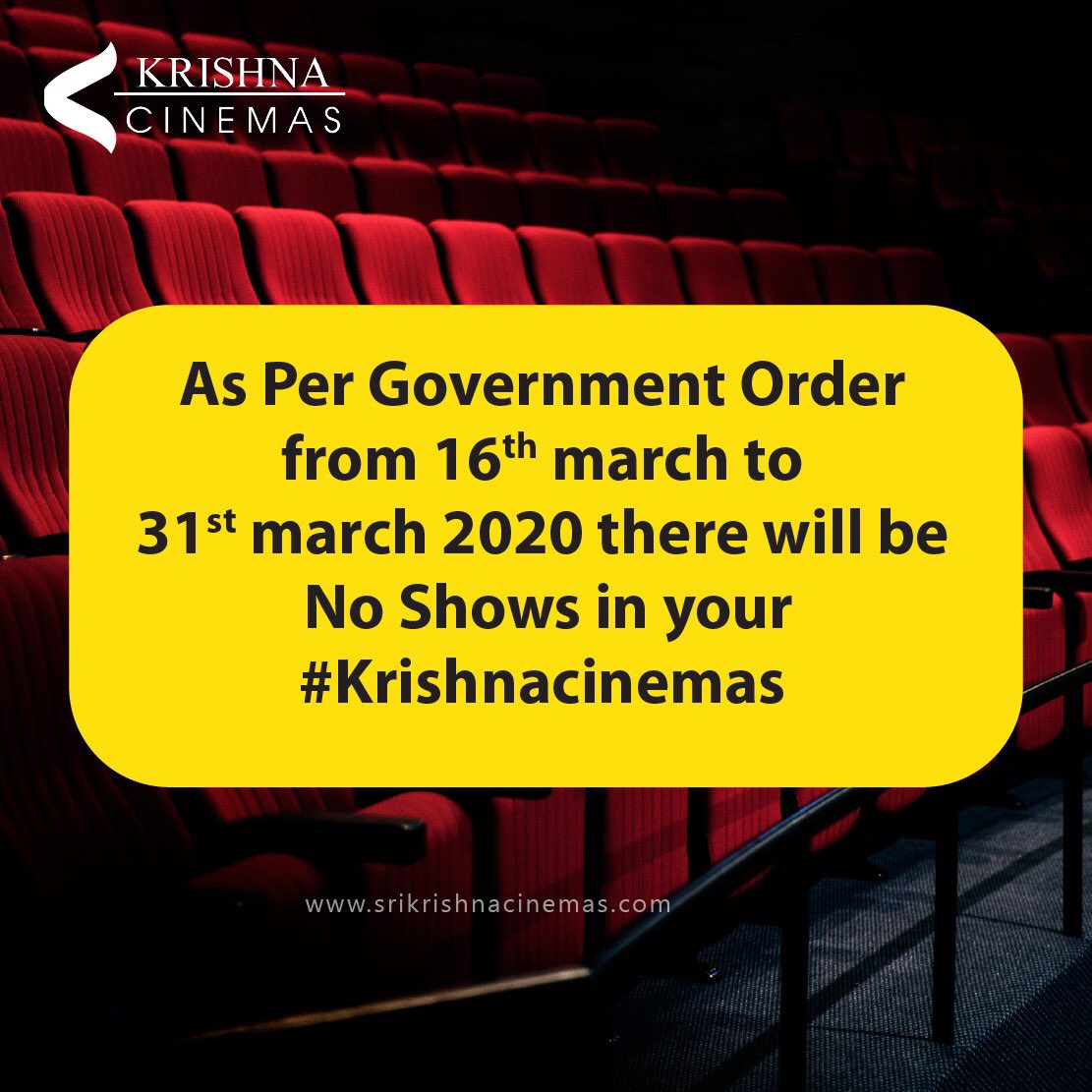 We appreciate the <a href="/CMOTamilNadu/">CMOTamilNadu</a> for taking a timely decision that can potentially save millions from the #CoronaVirusOutbreak
#StaySafe  #krishnacinemas  #tiruchendur