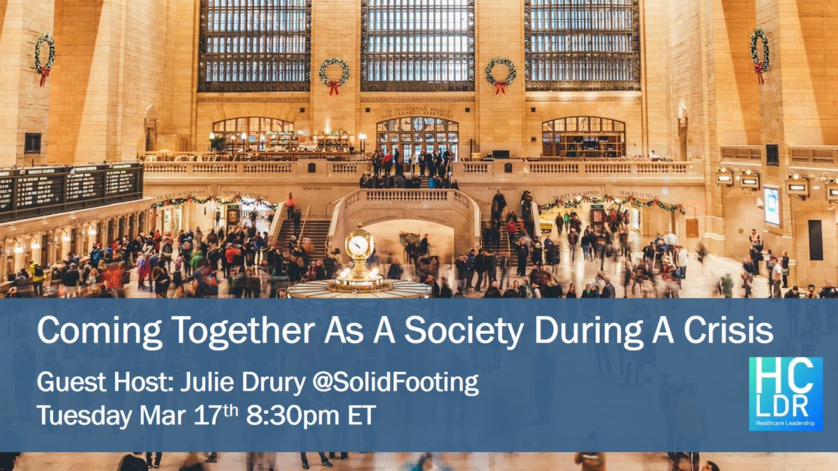 Just published #hcldr blog ahead of tonight's chat at 8:30pm ET "Coming Together as a Society During a Crisis". Guest Host = <a href="/SolidFooting/">Julie Drury</a> Topic inspired by Julie, <a href="/GilmanFamily/">Christina Gilman</a> <a href="/baldgrrl/">Jana Buhlmann</a> With many of us practicing #SocialDistancing this is a great way to stay connected!