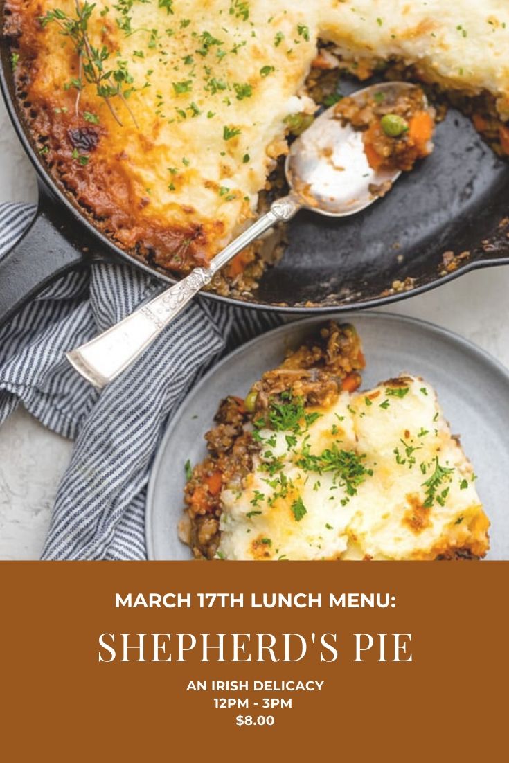 RiverFresh1's tweet photo. We are still open! And today we are celebrating St Patrick's Day with Shepherd's Pie, so come one down and join us between 12-3.  No seating available, to-go lunches only. #Kamloops #LunchSpecial #StPatricksDay2020 https://t.co/vf58sfKUdk
