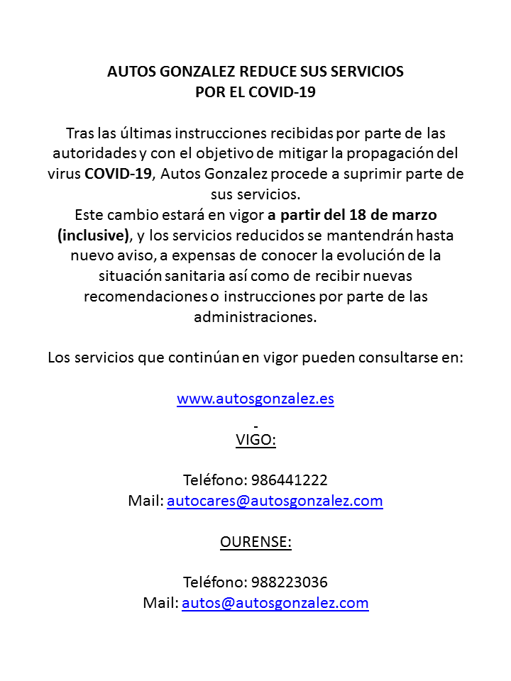AutosGonzalez's tweet photo. AVISO: REDUCCIÓN DE SERVICIOS https://t.co/SEjwh3oNLN