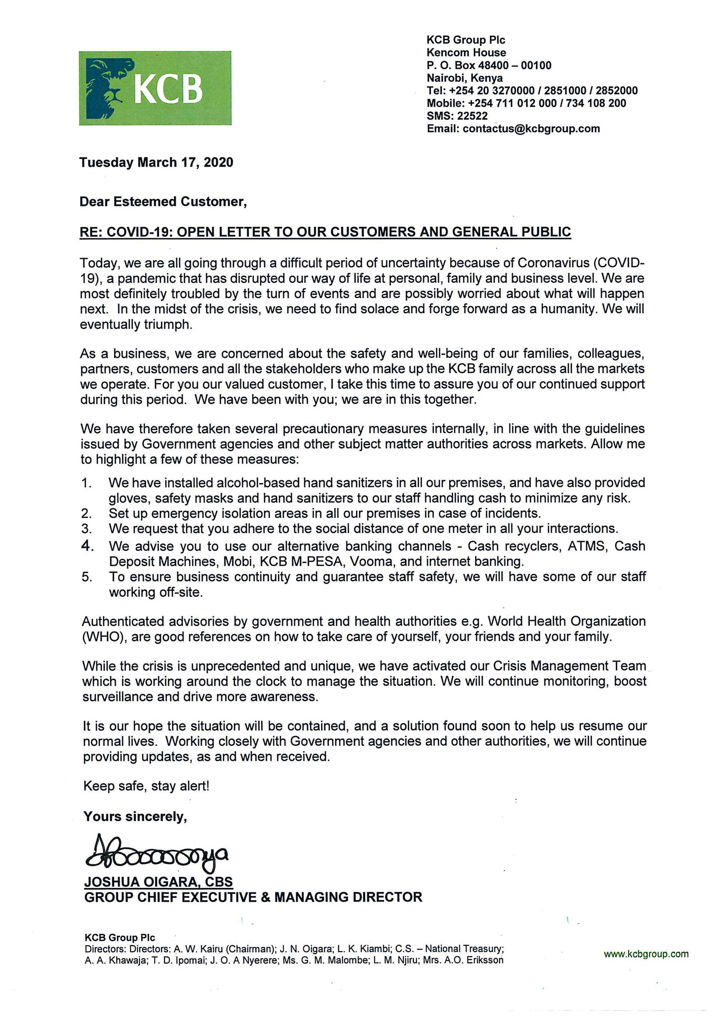 Kcb Group Because Kcblovesyou We Ve Gone On To Take Extra Caution To Ensure That All Our Customers Have The Safest Options To Bank At This Time Keep It Safe Out