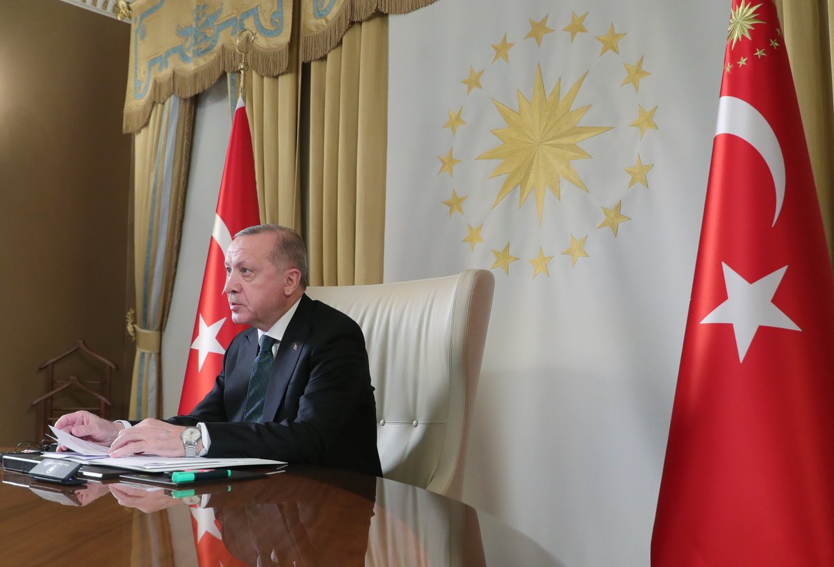tcbestepe's tweet photo. Cumhurbaşkanı @RTErdogan, Fransa Cumhurbaşkanı Emmanuel Macron, Almanya Başbakanı Angela Merkel ve Birleşik Krallık Başbakanı Boris Johnson ile video konferans aracılığıyla dörtlü zirve gerçekleştirdi. https://t.co/W74HUjY1rz