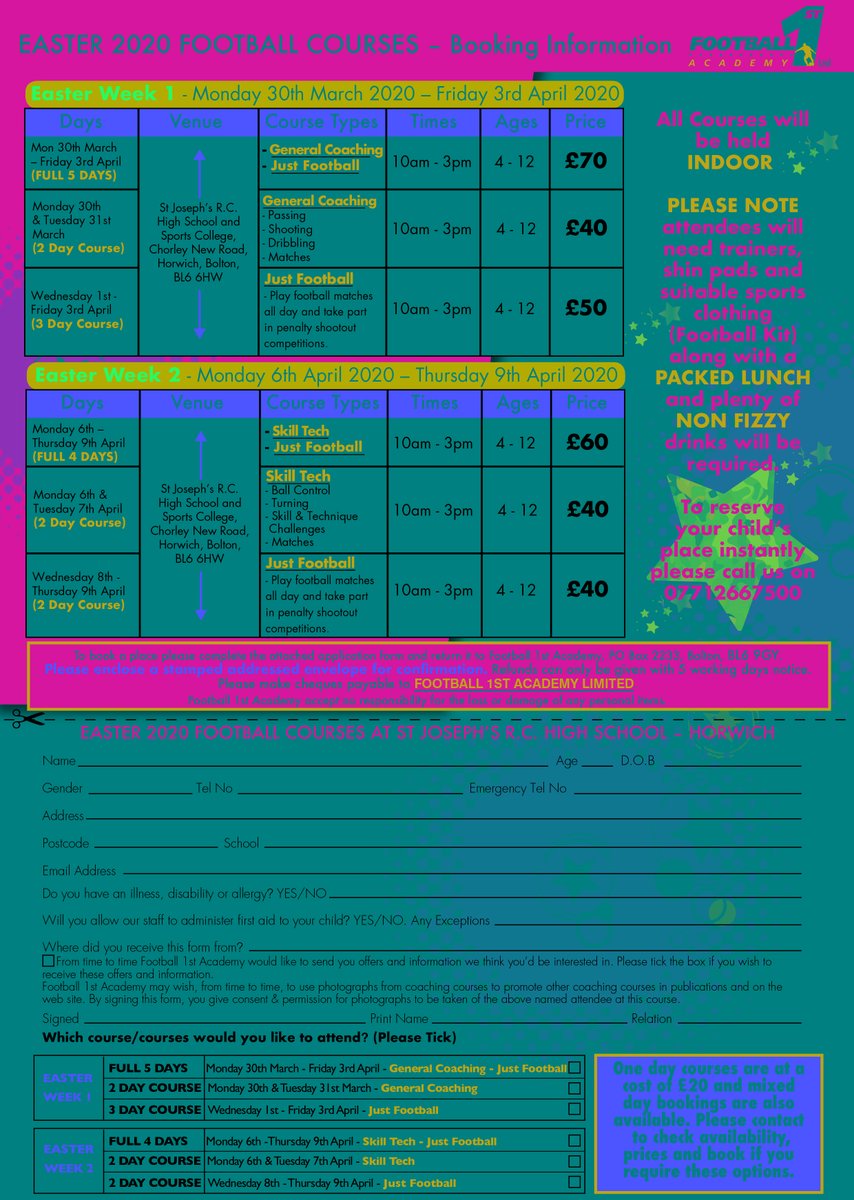 EASTER 2020 FOOTBALL COURSES - Information now here! To book your child's place instantly please call us on 07712667500. Our NEW age range is now from 4 years to 12 years old. #easter #football #fun #Bolton #Horwich #makingadifference