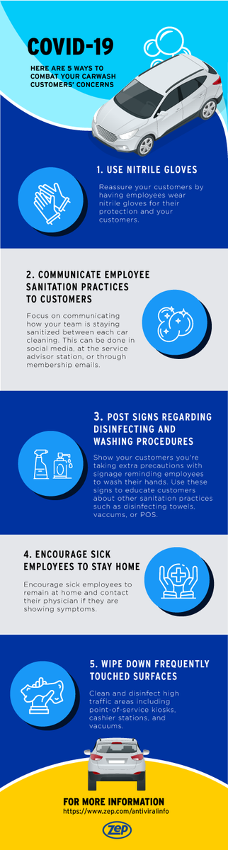 ZepVehicleCare's tweet photo. During this time of uncertainty, consumers may be apprehensive with the cleanliness of your business. Below are 5 ways to combat your customers’ concerns. https://t.co/62NDnGuLZD