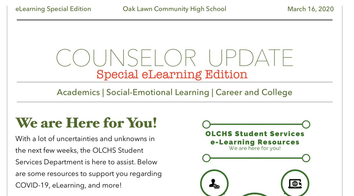 OLSpartanPlus's tweet photo. Follow me @meierkortmrs for my school counseling tips and info. Here is the OLCHS student services latest newsletter for support and resources during this time. https://t.co/jiwzhUS9nH https://t.co/GjtEhnQNrk