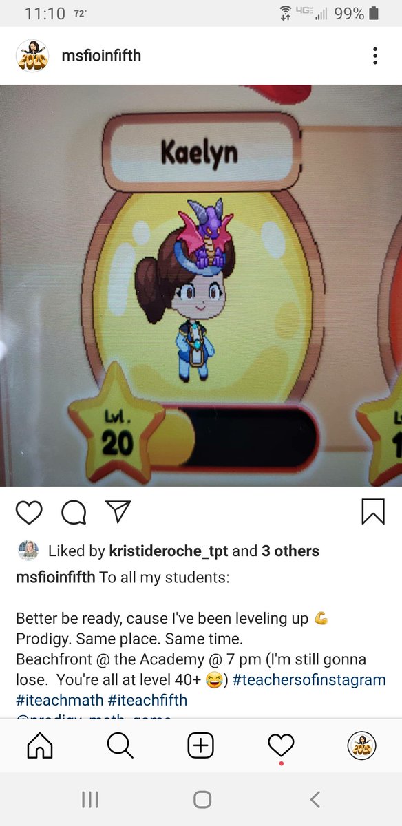 msfioinfifth's tweet photo. Despite the crazy full moon behavior of last week, I am missing my kids (students).  I didn't get to say good bye to most of them before they left.  So I've been challenging them to Prodigy Gaming Hours 😁
I might be annoying some parents with all my messages 🤣 https://t.co/lRZ7fP6Lug