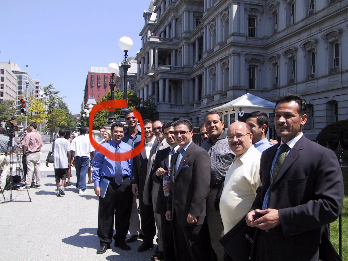 eqanbar's tweet photo. #WashingtonDC August 2002 outside #WhiteHouse #Iraqi Opposition meeting inside inside #NSC:
#Chalabi
#Allawi
#Hakim
#Talabani
#SharifAli
#Zibari
I received #Iraqis supporting our efforts to overthrow #Saddam then I joined meeting, you can see current PM nominee #AdnanZurfi! https://t.co/vAqv4snTsj