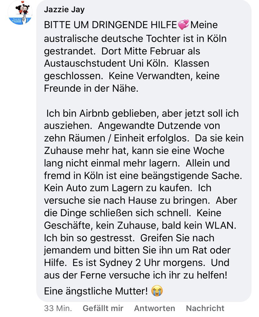 No, it’s not about football. But is there anybody, who can help her? We are in touch with the mother. Please share. Bitte teilen! #coronavirus #COVID19 #cologne #bedforawayfans