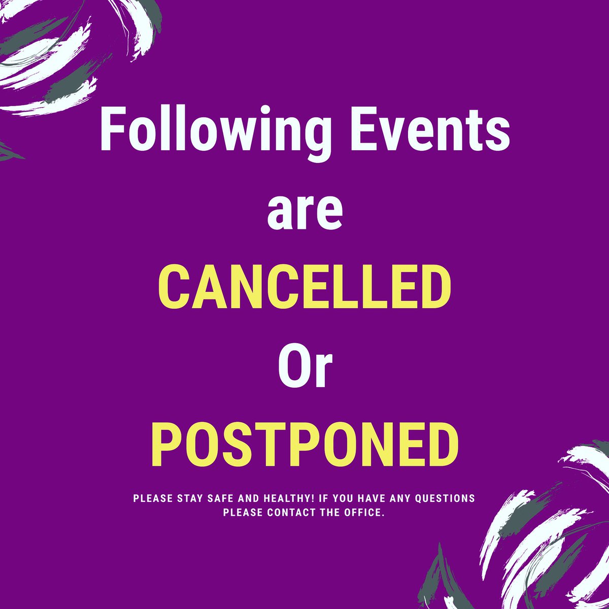 Our current March, April and first May event have been cancelled or rescheduled. Please see our Websites for updates. Thank you 💜