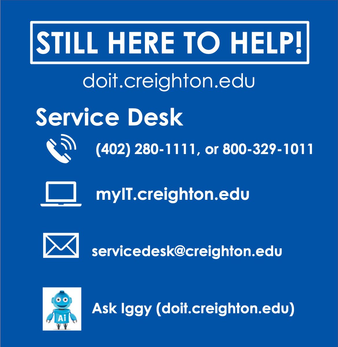CreightonMyIT's tweet image. We are still here for you! Use these tools for any technology help you may need. More information to come!