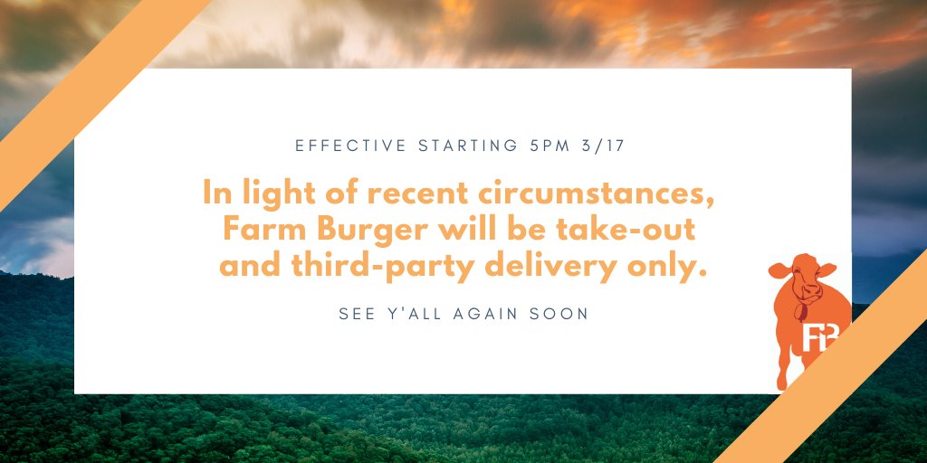 In light of recent events, we will be open for takeout and third-party delivery like @UberEATS, <a href="/Grubhub/">Grubhub</a>, and <a href="/Takeout_Central/">Takeout Central</a> until further notice. We'll be sad we won't see your faces, but we want y'all to stay safe out there! See you again soon!