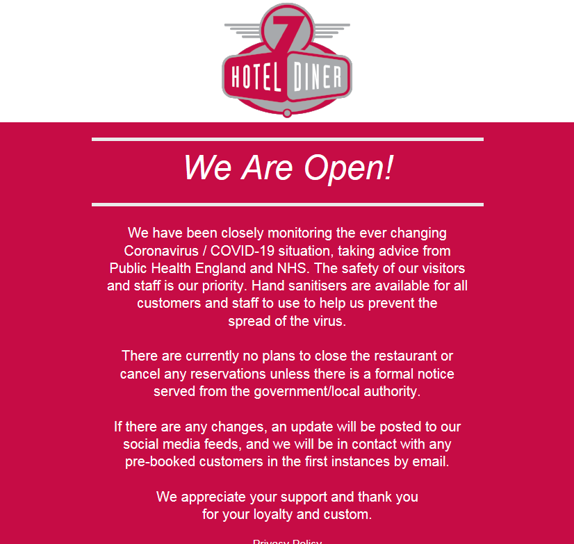 PUBLIC NOTICE 
#supportlocalbusiness #coronavirus #7hoteldiner
