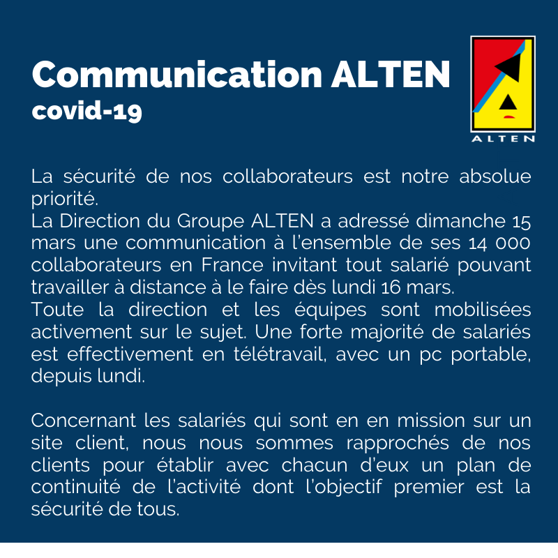Alten_france's tweet photo. COMMUNICATION OFFICIELLE ALTEN : COVID-19 ⬇️ https://t.co/YLovtI1ymh