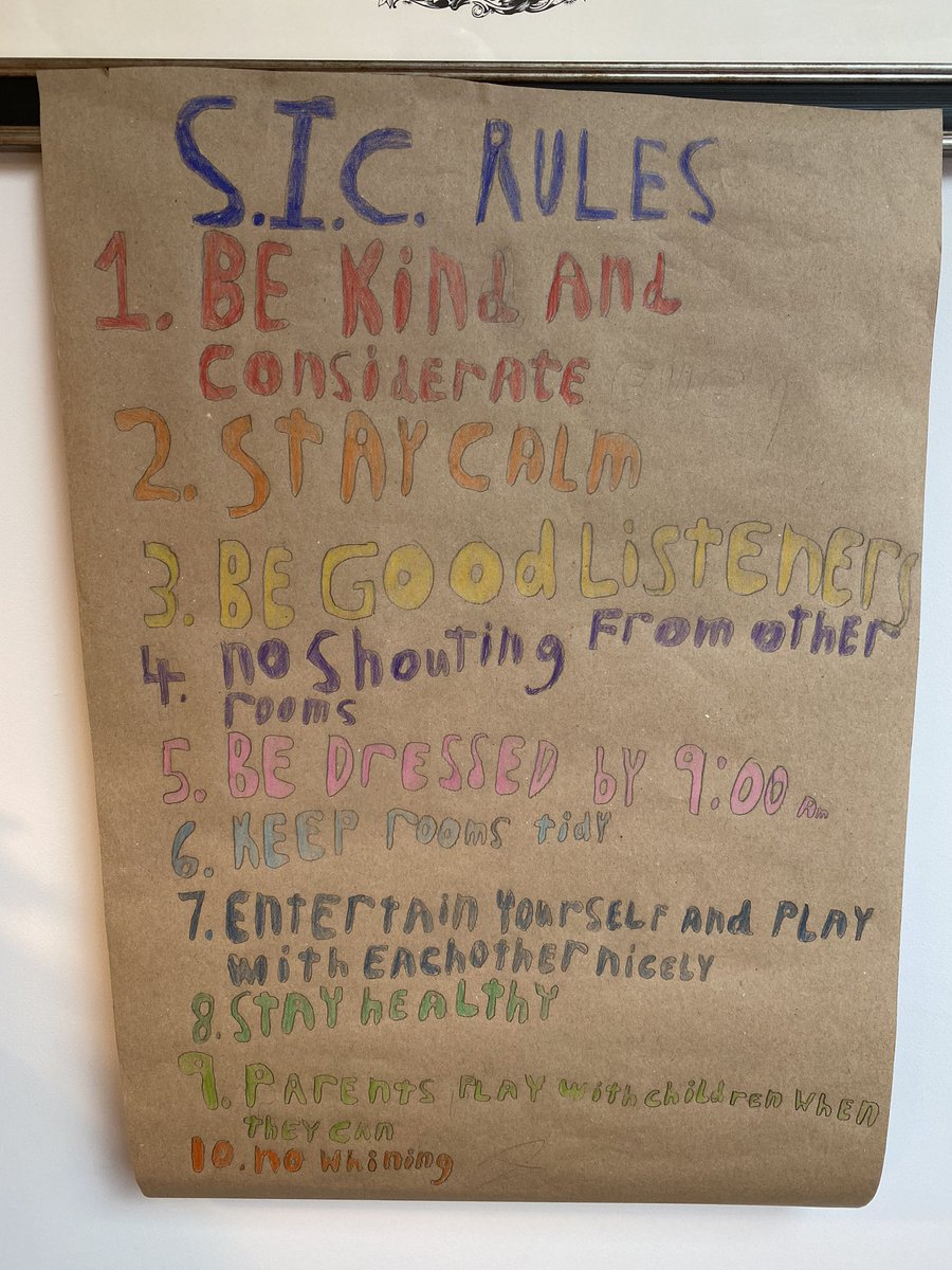 macroquantim's tweet image. First day of Self Isolation Club (SIC) today as my 4yo has a temp and cough. My 7 and 8 year olds wanted to make rules to help while mummy and daddy still need to work: