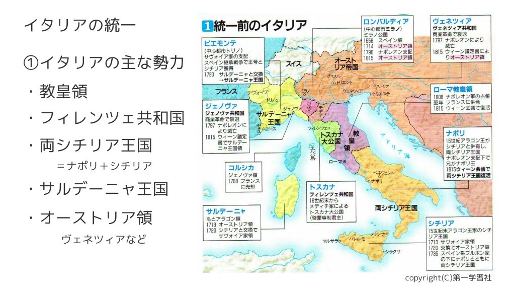 藤原なよ麻呂 麻呂の一口歴史 370 リソルジメント これはイタリア統一運動のことです イタリアは19世紀までに小国に分裂してしまっており オーストリアやフランスなどの強国の後ろ盾で権力争いが行われていました しかしヨーロッパでナショナリズム