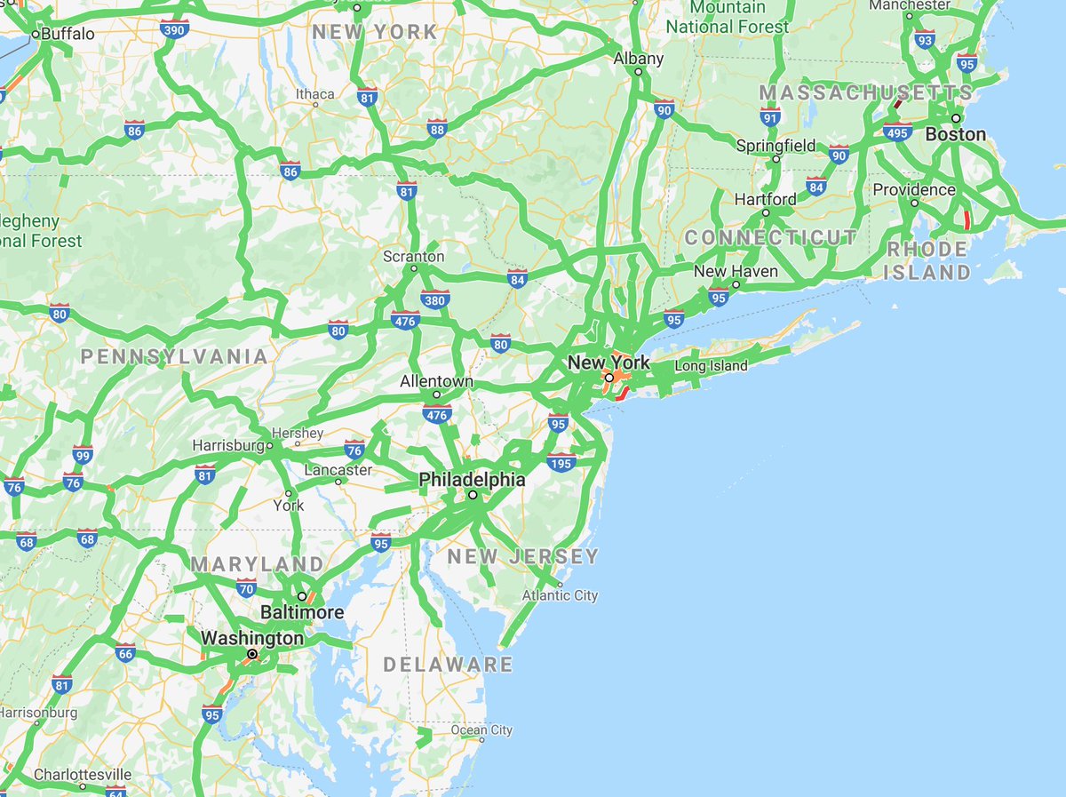 So many #naturalexperiments happening. East coast, normally rush hour. It is not a surprise that #airpollution is going down. #epitwitter