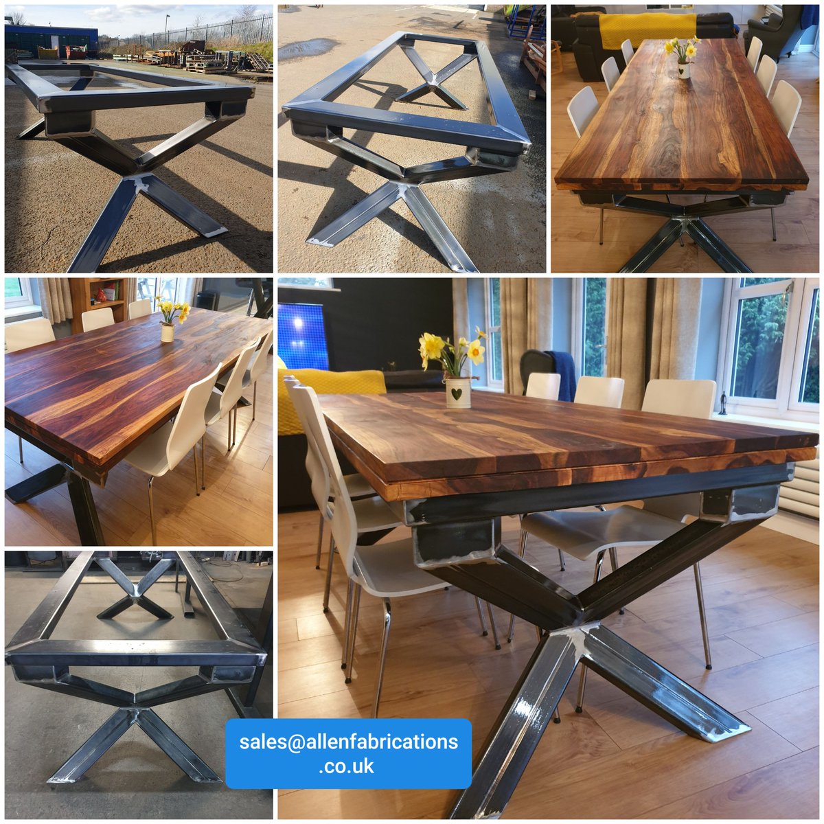 Bespoke mild steel frame and legs, made to fit customers maple table top
Lacquered finish
For any home or work projects drop us an email sales@allenfabrications.co.uk or give us a ring 01977 640860