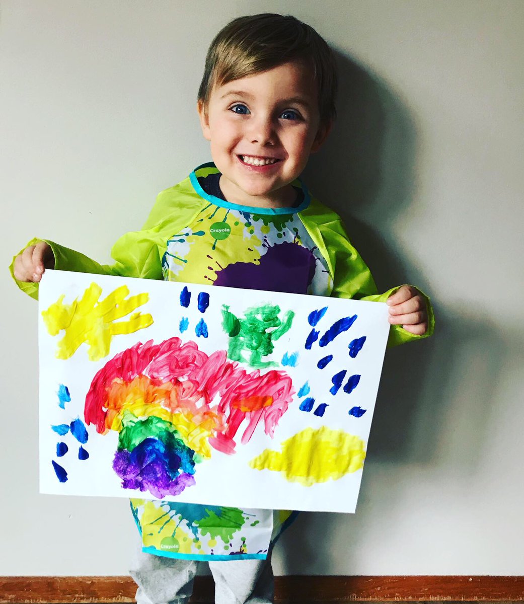 Kate_theSLP's tweet photo. Painting rainbows for St. Patrick’s Day! 🌈 while painting, we used core words “want” and “more” to request different colors and worked on identifying colors! #SLPinQuarantine #SLP #schoolSLP #SLPmom https://t.co/kVXQxcW26b