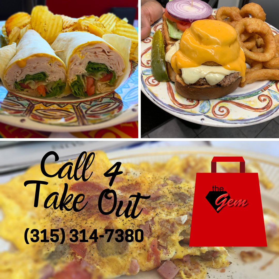 thegemdiner's tweet photo. We're still open for takeout but Wednesday's hours are changing based on what you need.  We'll be open from 10am-6pm for breakfast food, wraps, burgers and plenty of fries!  Call us at 315-314-7380. #welcometothegem #stillopenforbusiness #smallbusiness #syracusediner https://t.co/N5kSni9nBO