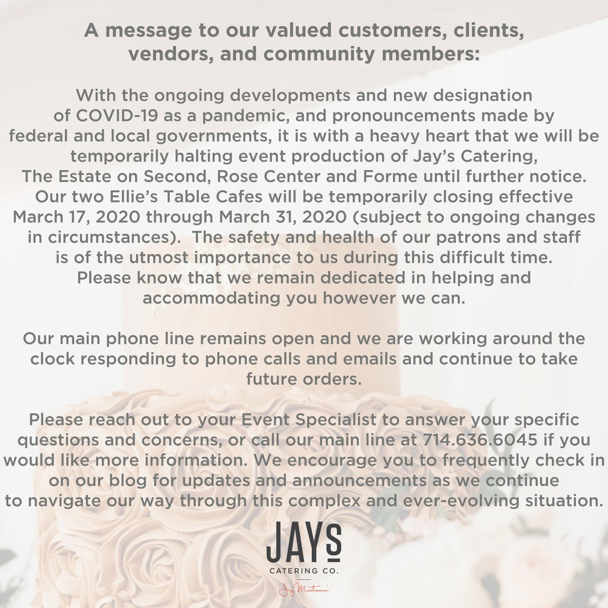 Important COVID-19 information: jayscatering.com/blog/covid-19-…