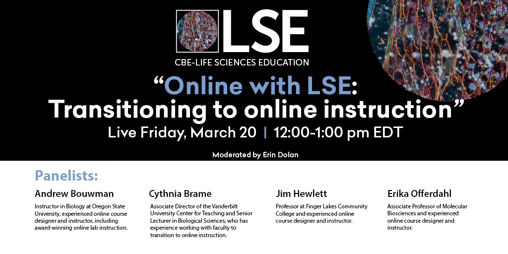Transitioning to online teaching? Register for this FREE webinar and join us Friday 3/20 at 12 pm ET for helpful tips and insights from experts who have experience helping faculty transition to online instruction. ow.ly/zLmO30qqic5 #LifeSciencesEducation