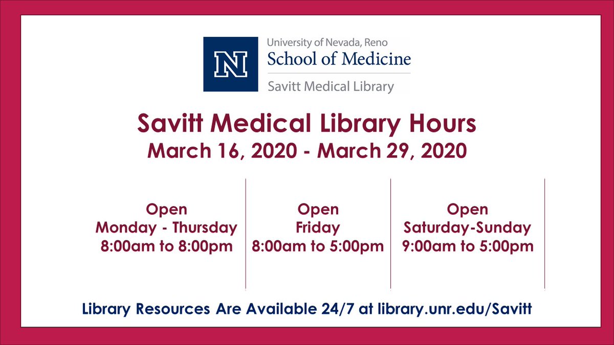 SavittLibrary's tweet image. The Library is on reduced hours through March 29th